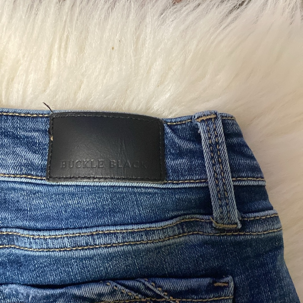 Buckle Black Denim Blue Distressed Women's Shorts - Picture 3 of 5